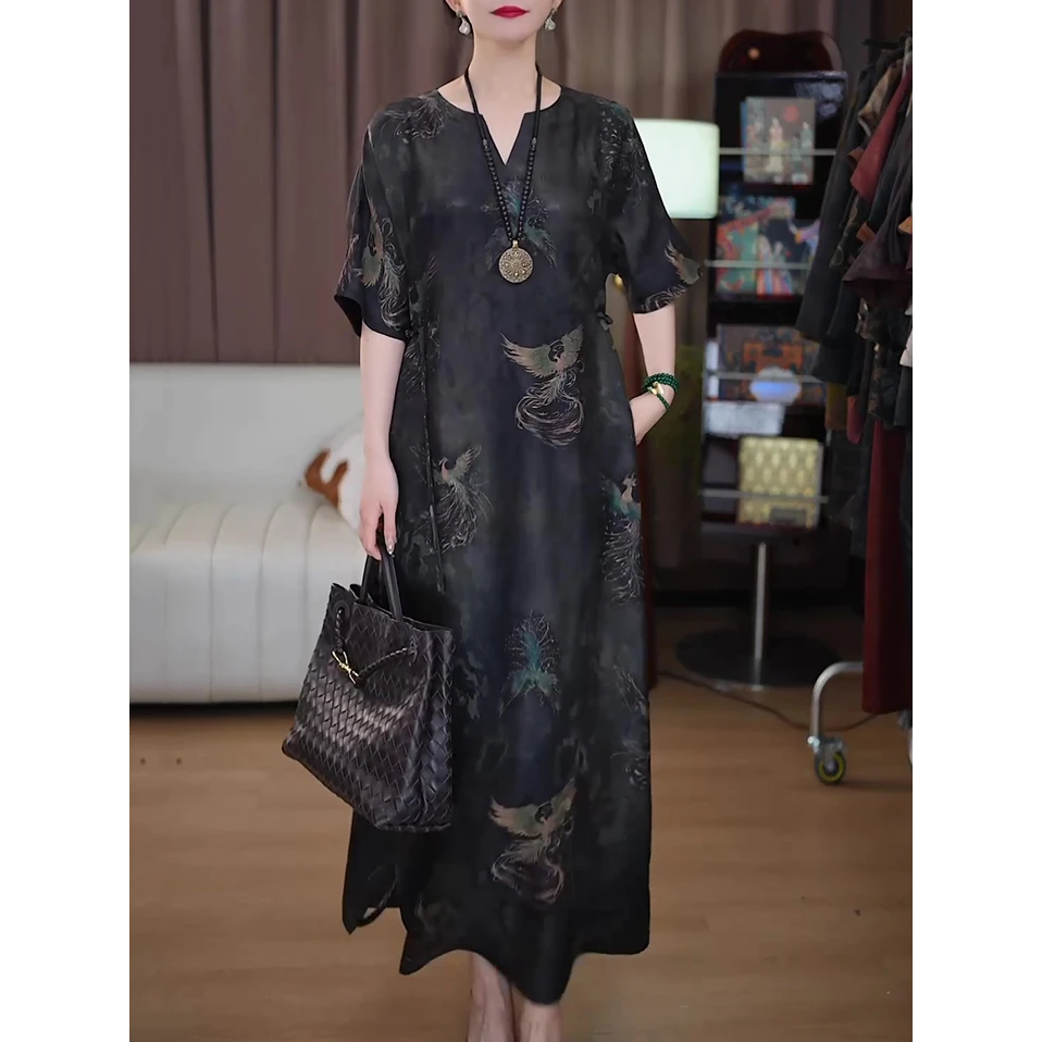 时尚减龄气质连衣裙女2025夏季新款优雅气质大码宽松显瘦高贵长裙