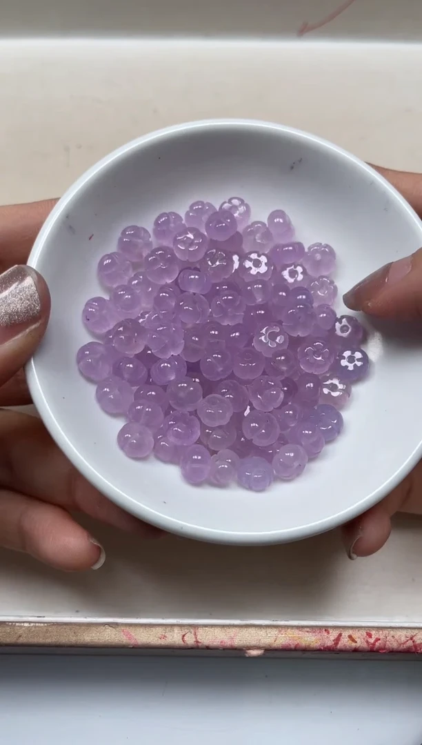 玛瑙/玉髓散珠未镶嵌M528冰紫五瓣花5*8mm10个8元