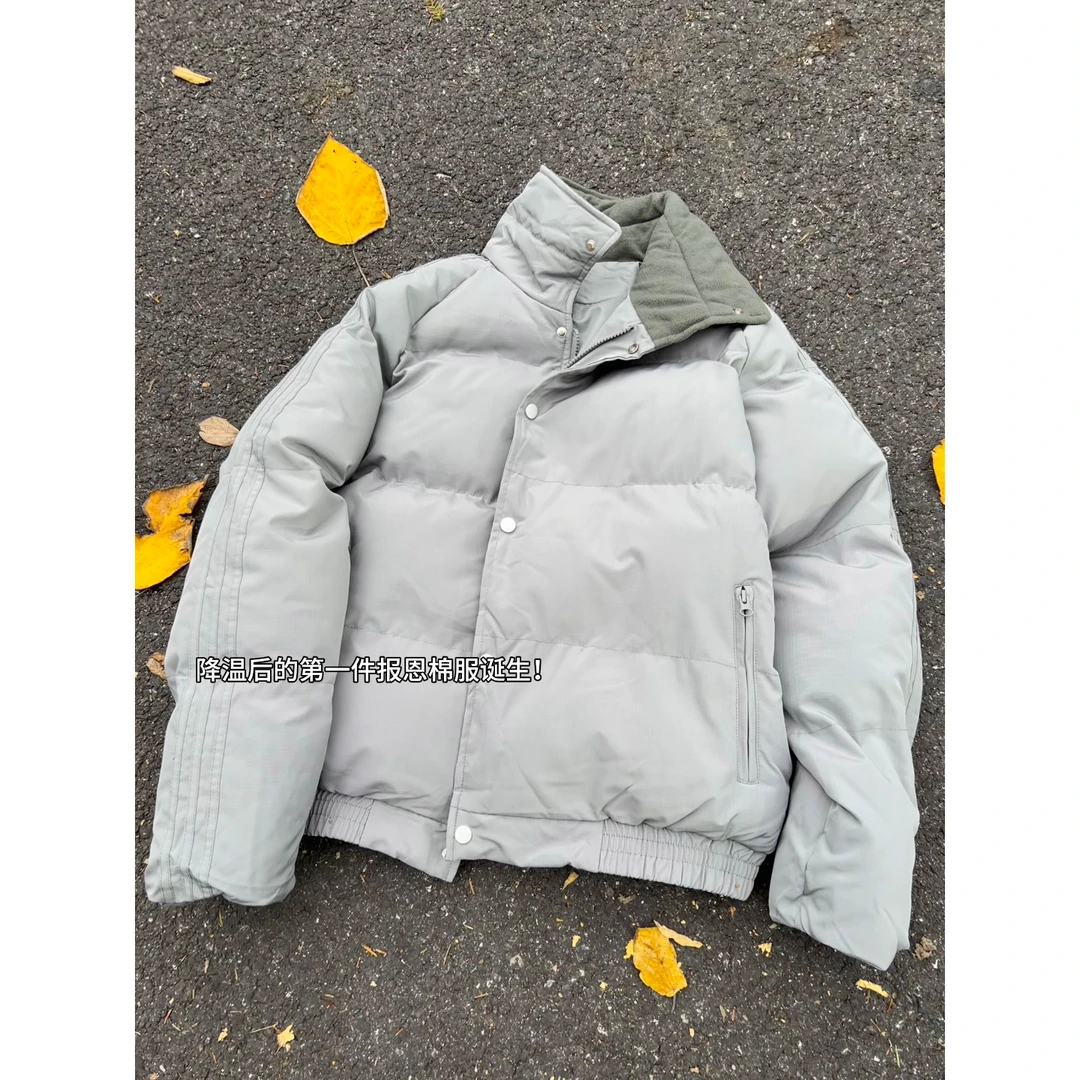 V37美式织带拼接翻领夹克棉服男冬季潮牌青少年休闲保暖棉衣外套