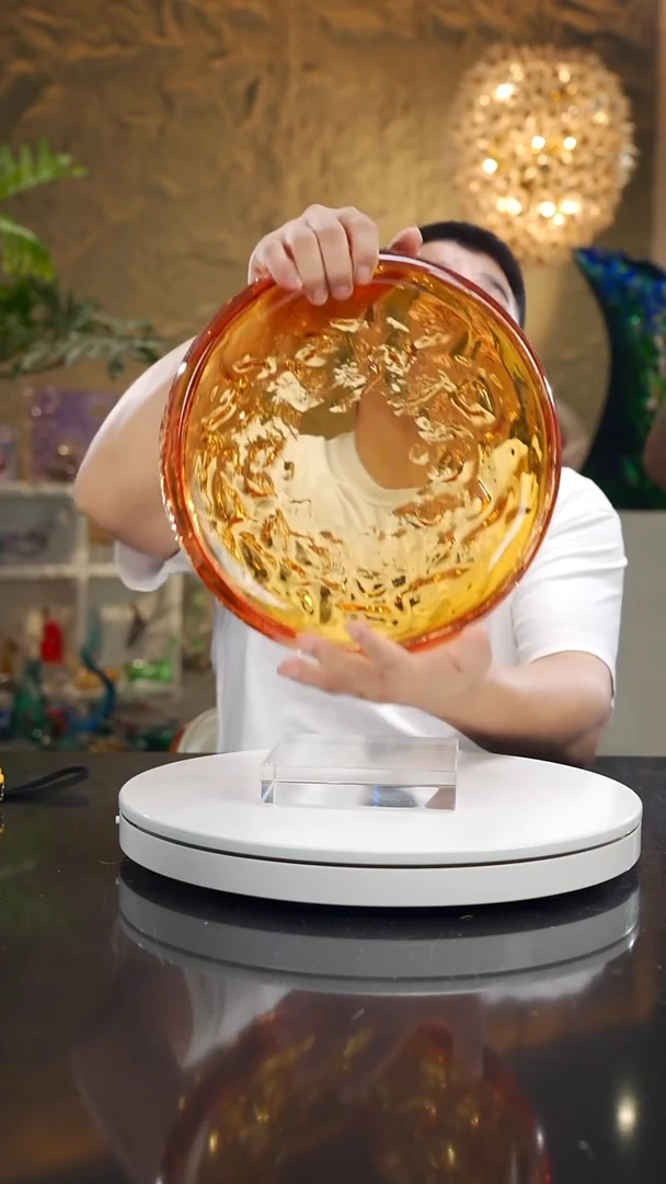 摆件福利琥珀水波纹果碗
