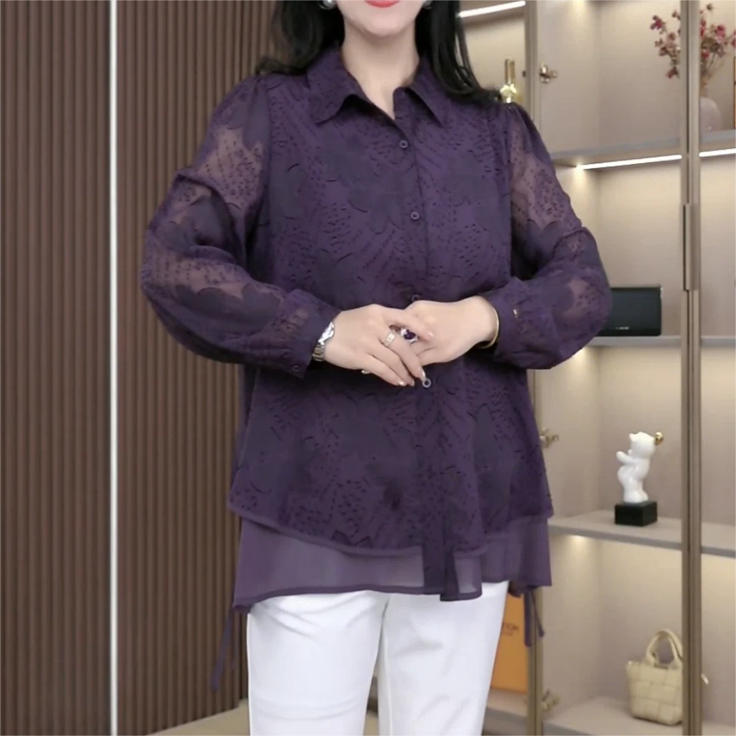 苏兰诺大码女装高级衬衫气质优雅宽松遮肚百搭显白减龄上衣251150