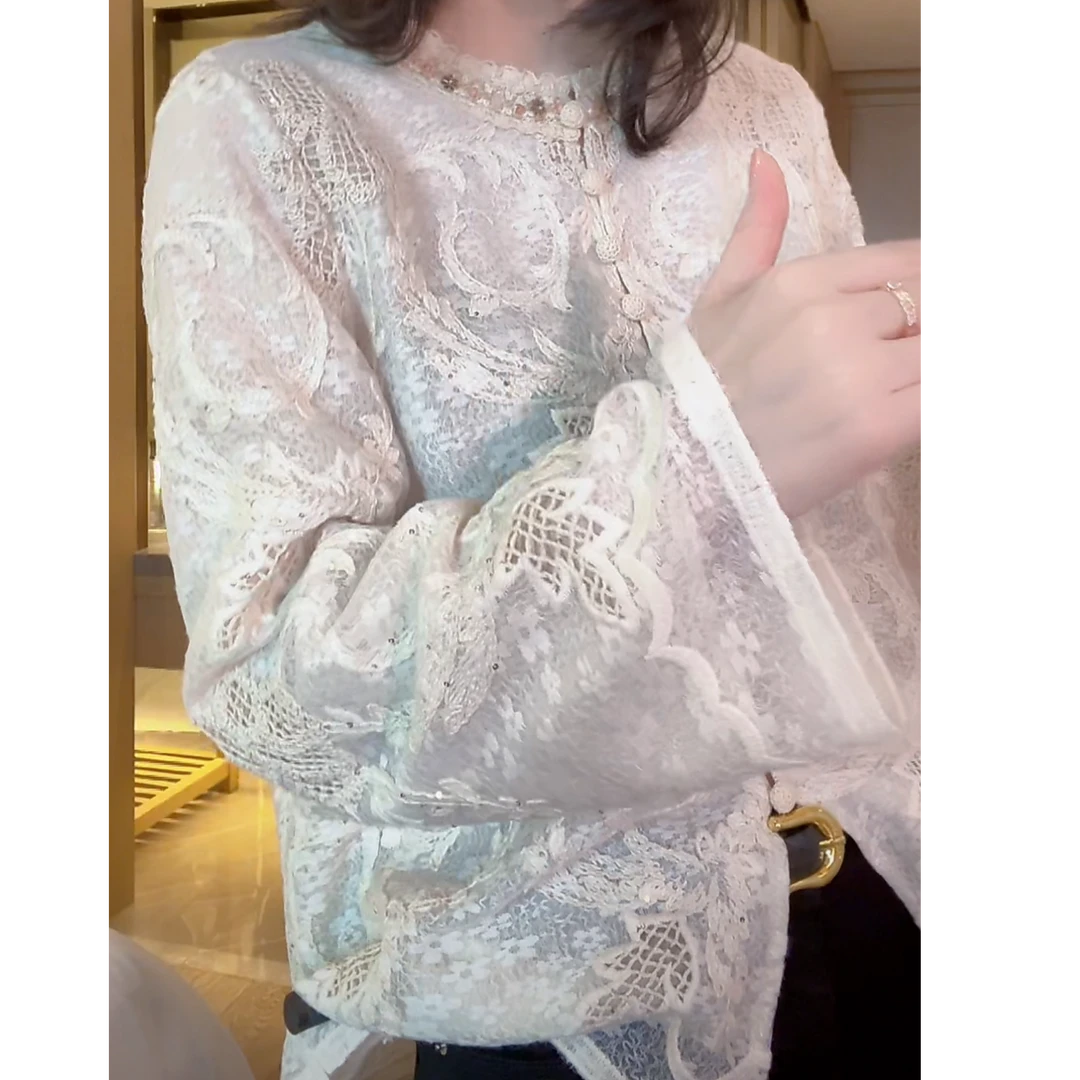设计感重工钩花刺绣蕾丝拼接长袖衬衫女2025新款春季时尚气质衬衣