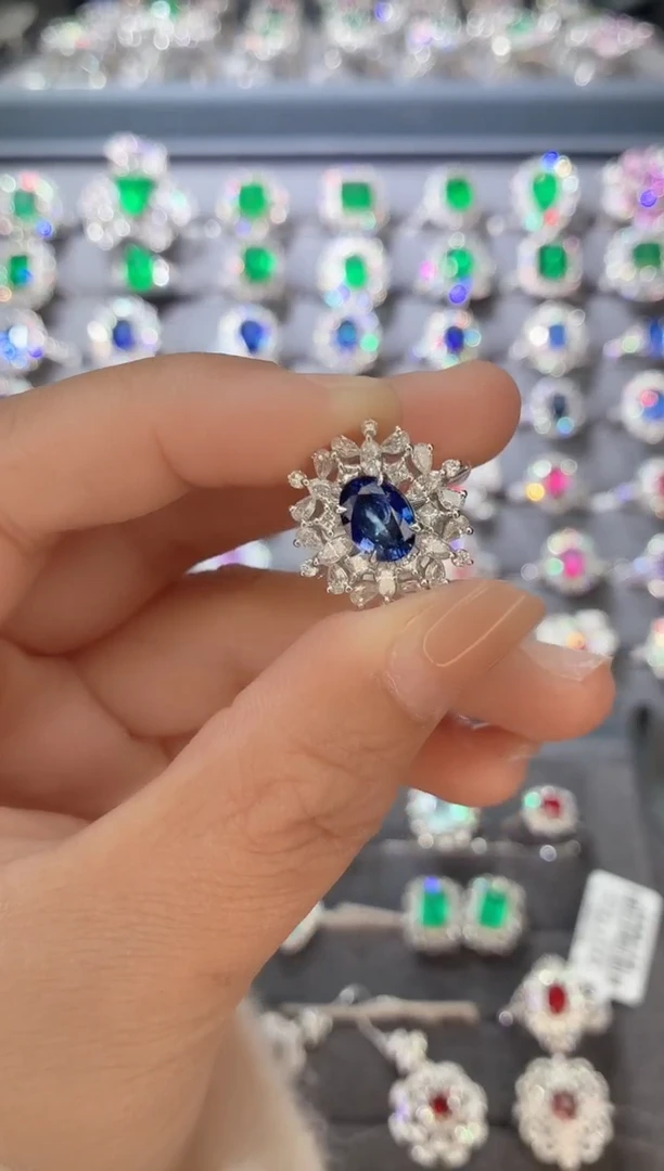 戒指蓝宝石18K金镶嵌用****9-