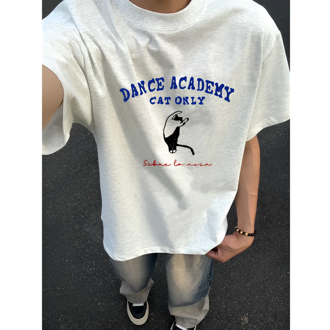 重磅小众设计感趣味印花美式短袖男夏季宽松痞帅纯棉t恤半袖上衣