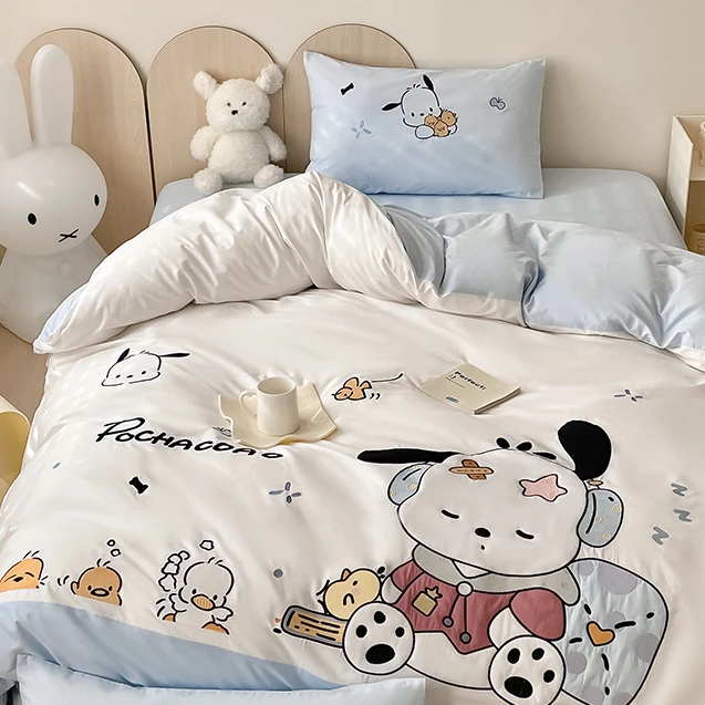 卡通纯棉四件套全棉可爱儿童100学生宿舍单人床单被套三件套床笠4