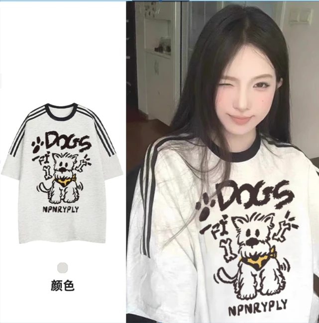 加大码300斤卡通休闲趣味三条杆短袖t恤男女夏季宽松显瘦纯棉上衣