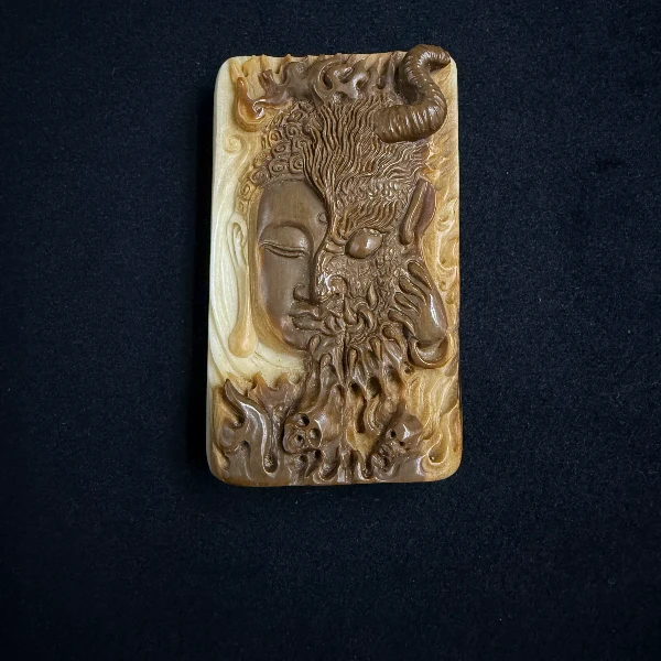 E6093天然猛犸牙雕刻牌 支持鉴定 假一罚四