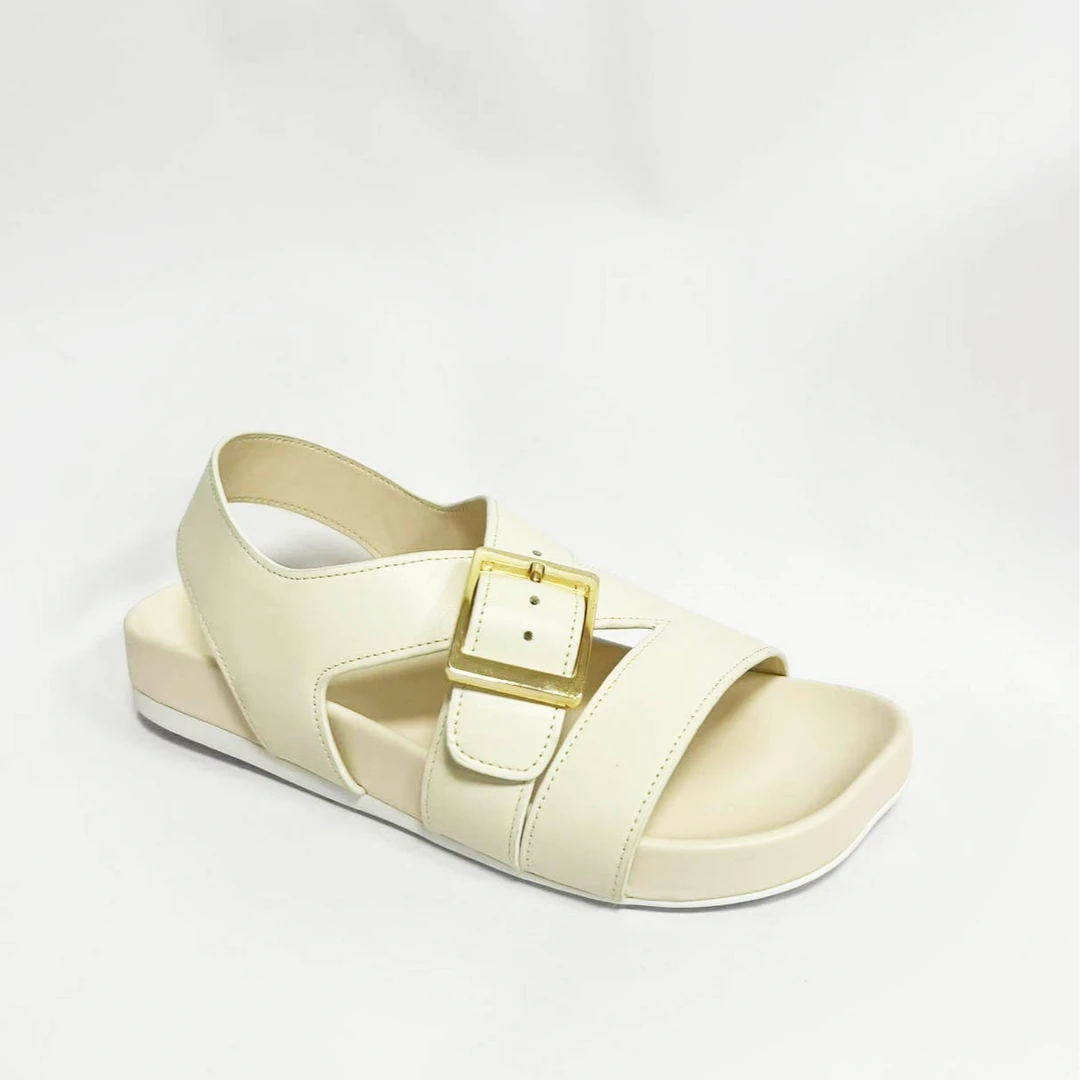 罗家夏季新款真皮方头凉鞋源头工厂法式厚底凉鞋