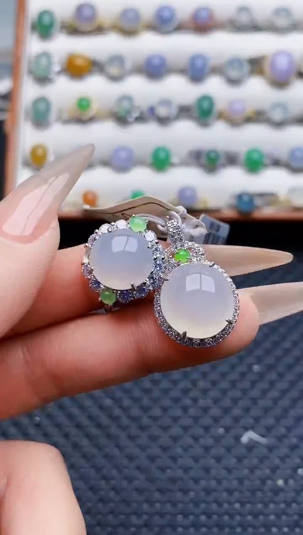 银S925镶嵌戒指翡翠猫*宝3491