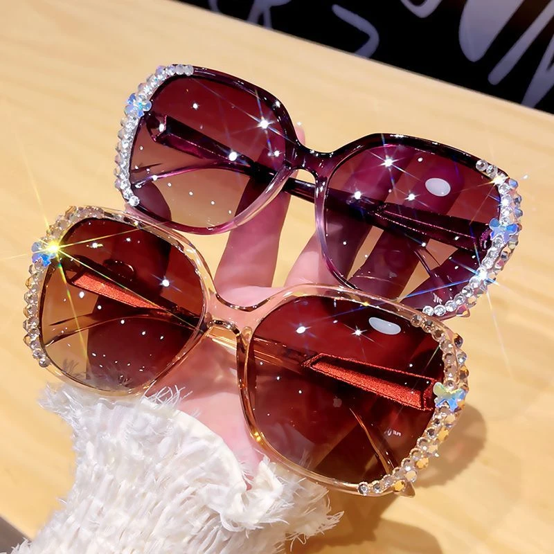 新款时尚防晒偏光眼镜轻奢女款防紫外线墨镜大脸显瘦钻饰太阳镜