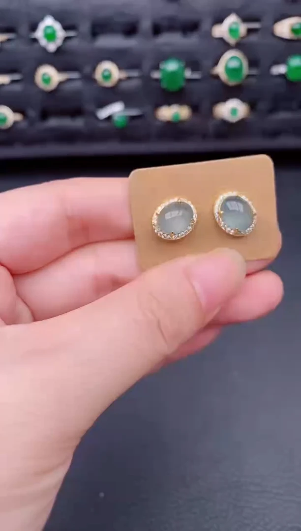 银S925镶嵌翡翠耳饰天然a货翡翠114