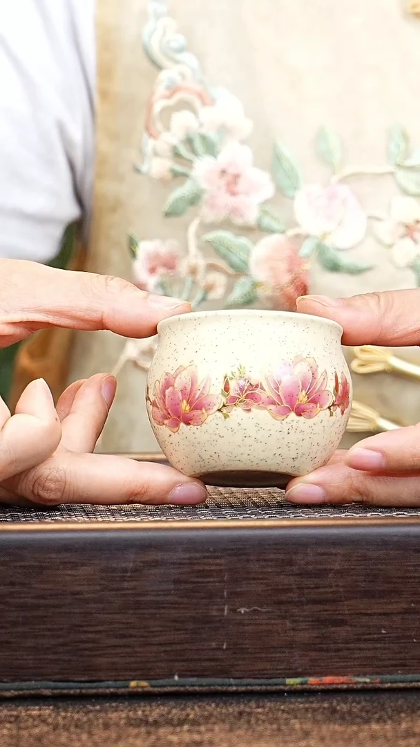 瓷片J小鱼白玉段玉兰花杯