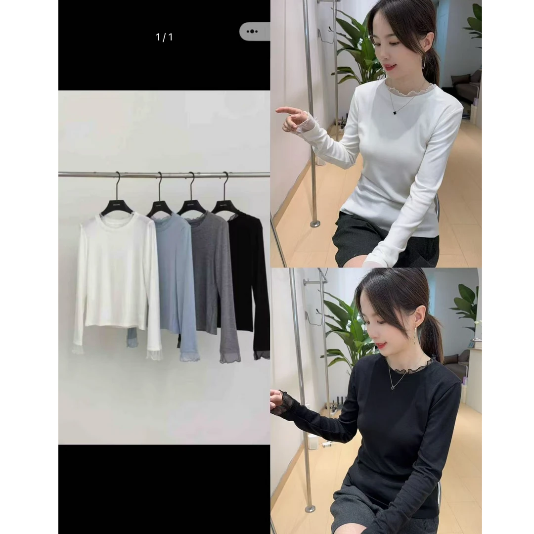 ZY服饰 长袖木耳边弹力打底 自留款