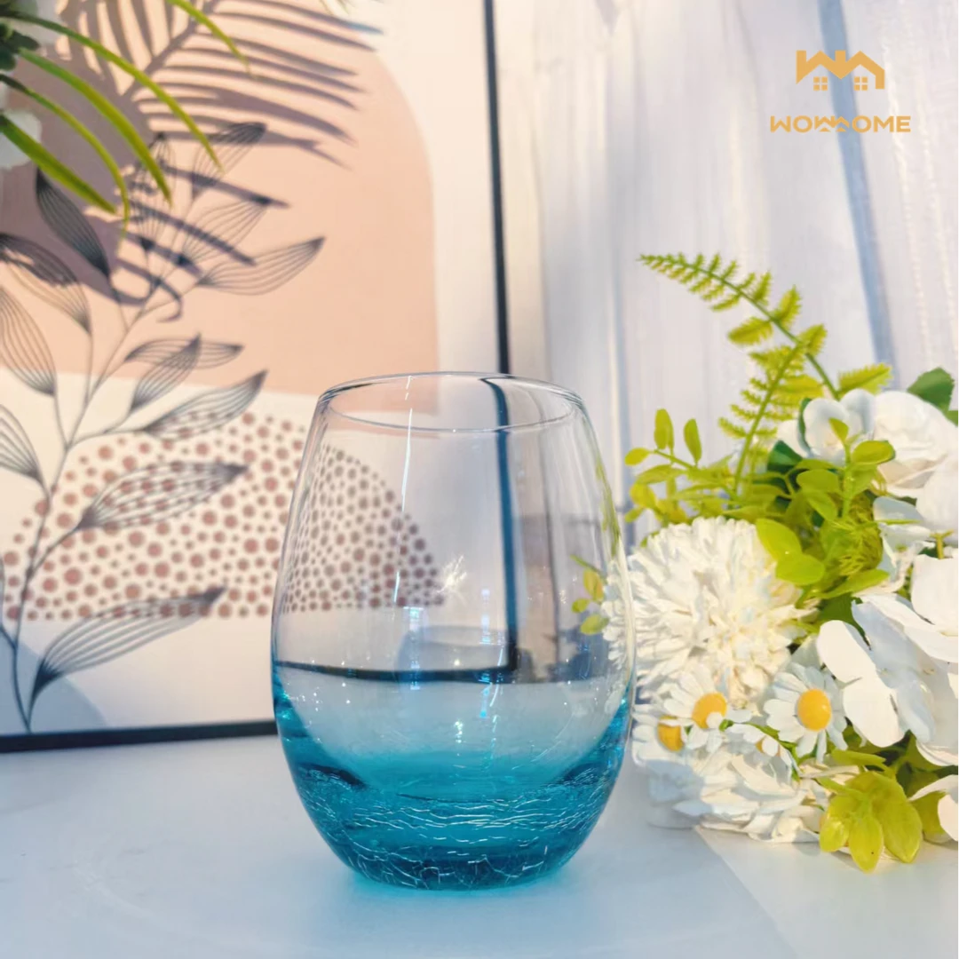 惊喜家2只渐变蓝色冰裂纹水杯玻璃杯氛围感微醺杯子高颜值果汁杯