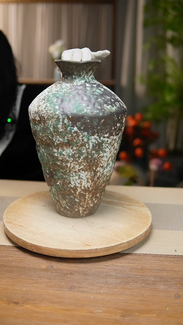 【闪购商品】陶瓷 花器涂鸦绿高脚