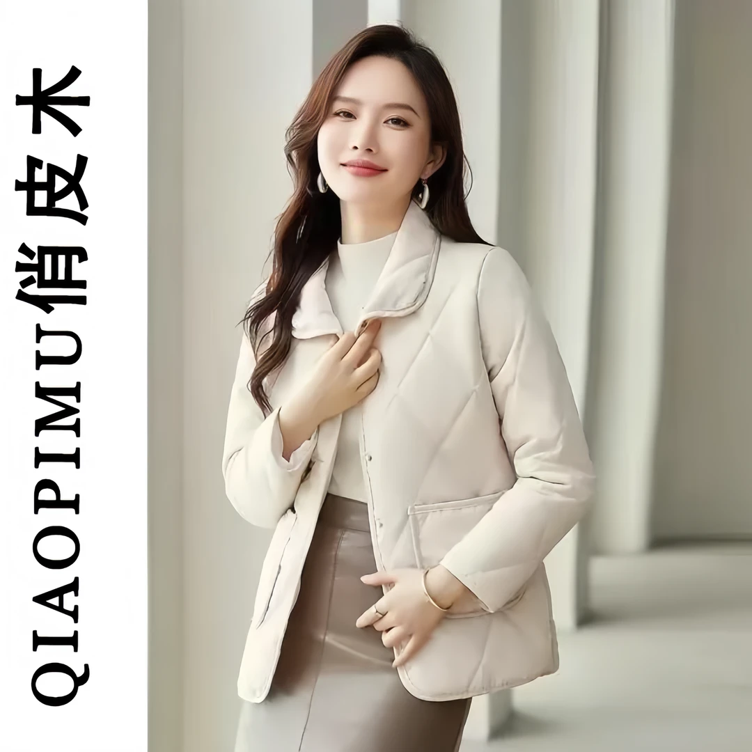 新款翻领复古菱格短款棉衣时尚保暖棉服外套