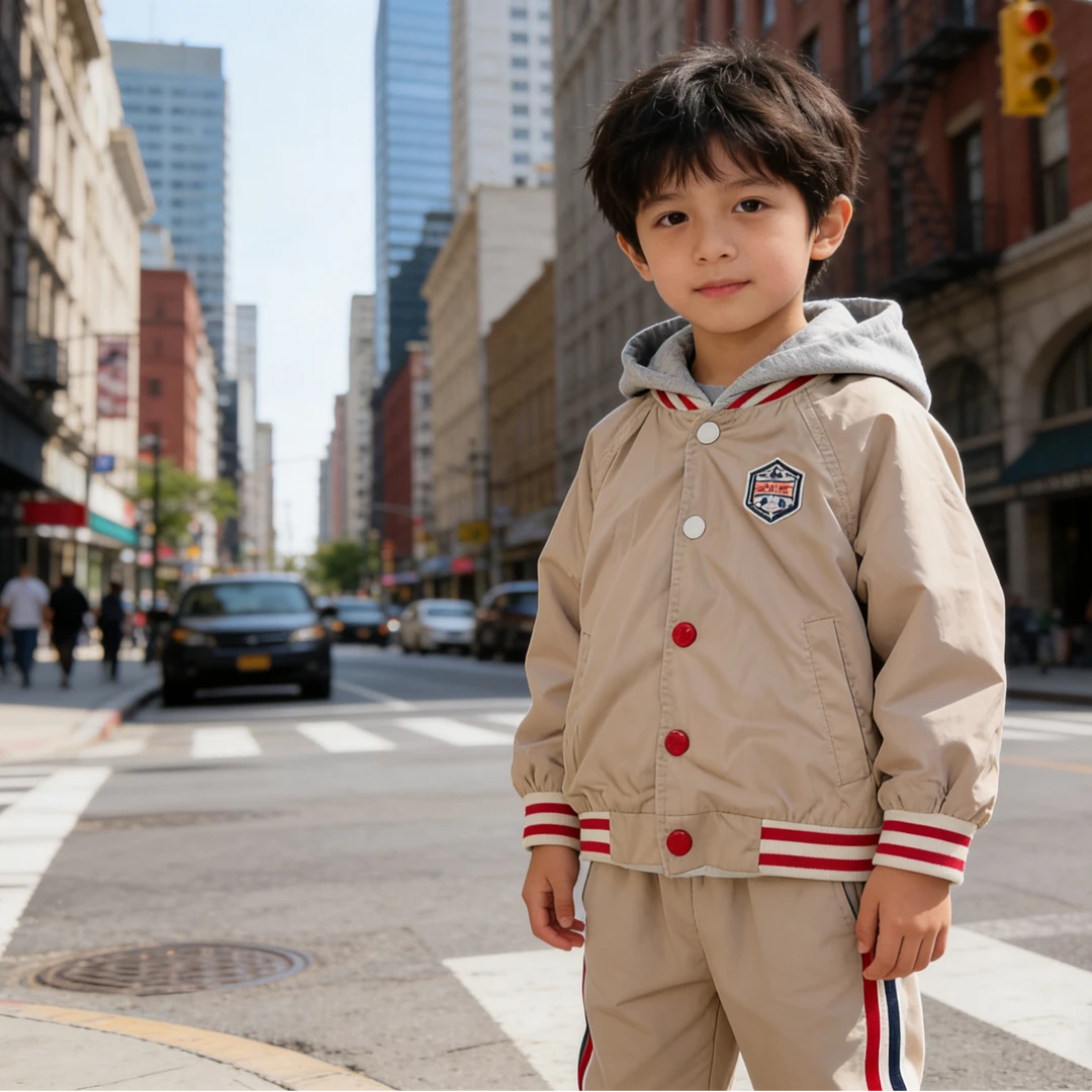 灰帽卡其小熊外套