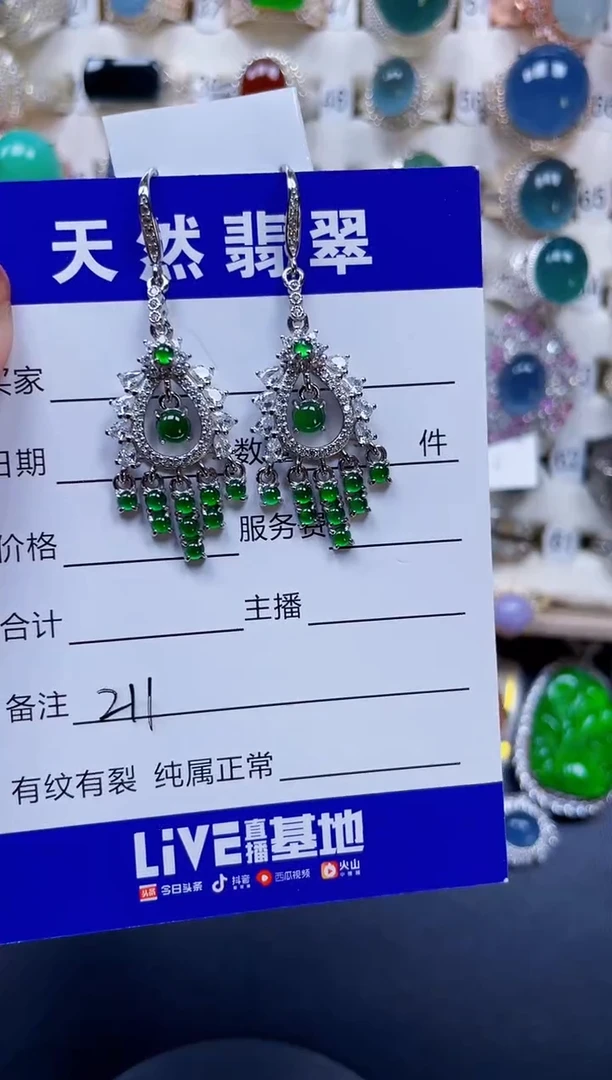 银S925镶嵌翡翠耳饰211