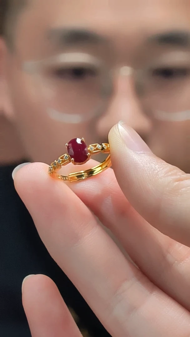 戒指银S925镶嵌红宝石S925银红宝石戒指CBGF