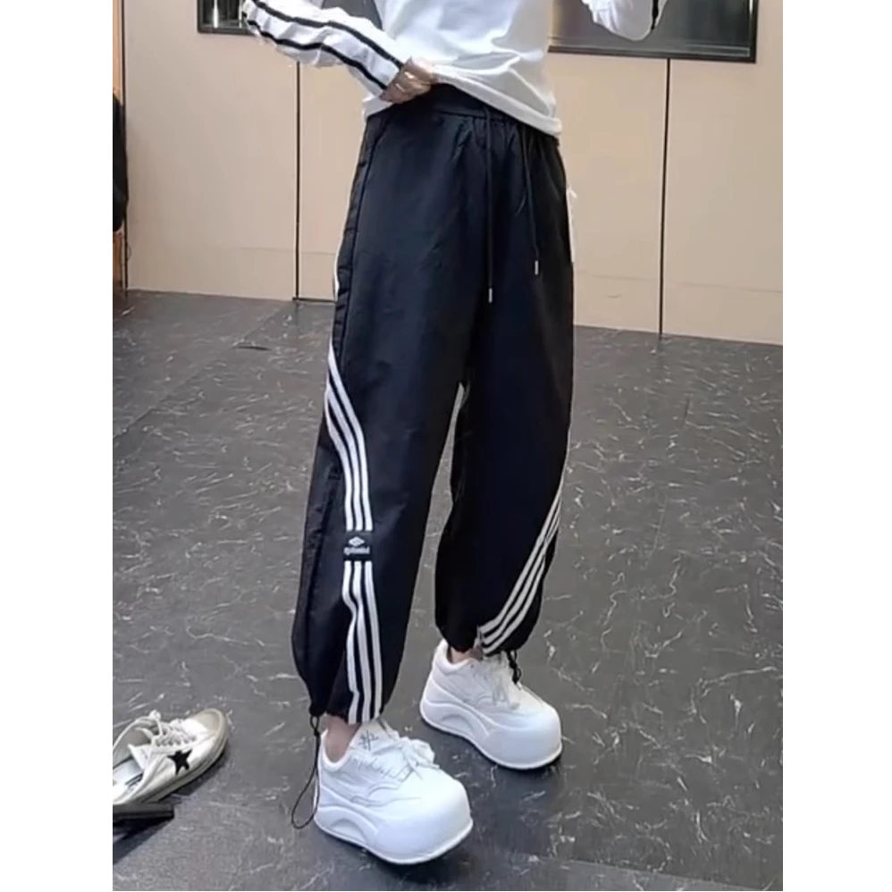 网红大码女装春秋新款束脚运动裤洋气高腰宽松显瘦休闲九分哈伦裤