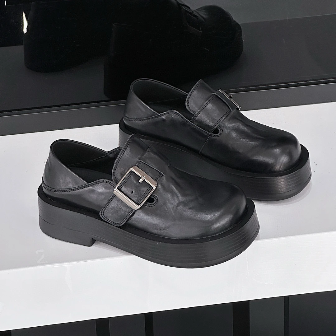 「严姐」 原创欧版博肯水洗手抓纹牛皮4.5CM厚底女鞋百搭软底圆头鞋