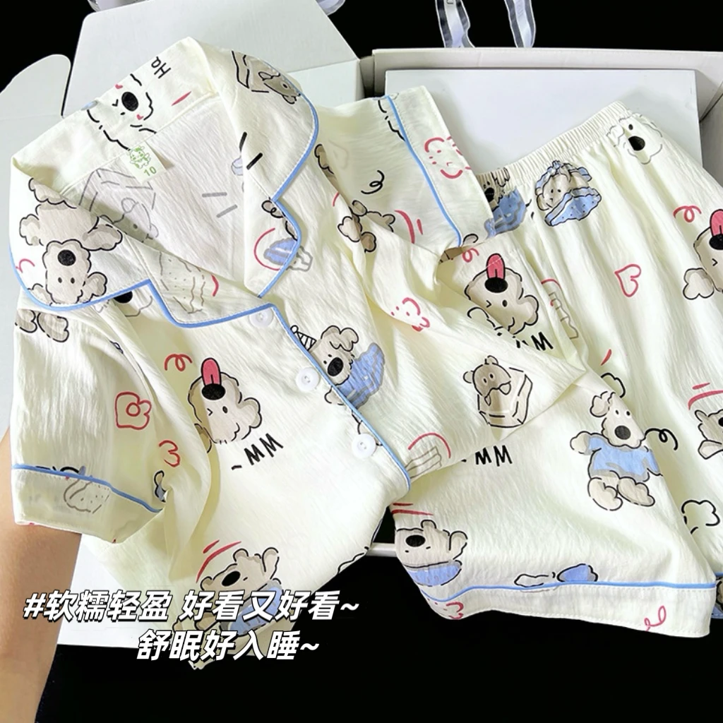 卡通小狗儿童睡衣女短袖夏天女孩2025新款夏季薄款女童家居服套装