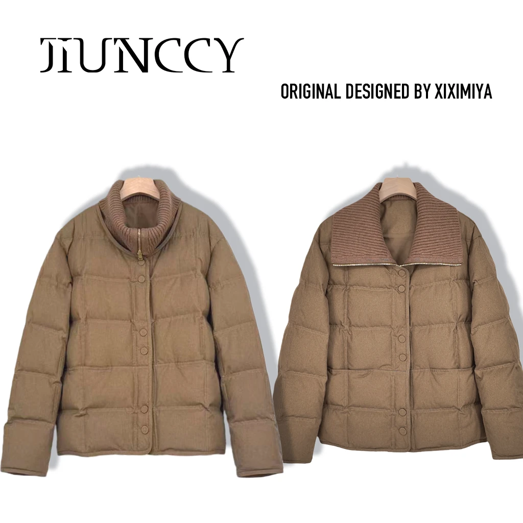 JIUNCCY【华格】90白鹅绒拼全羊毛领双线绗缝假两件羽绒服52YYRF038