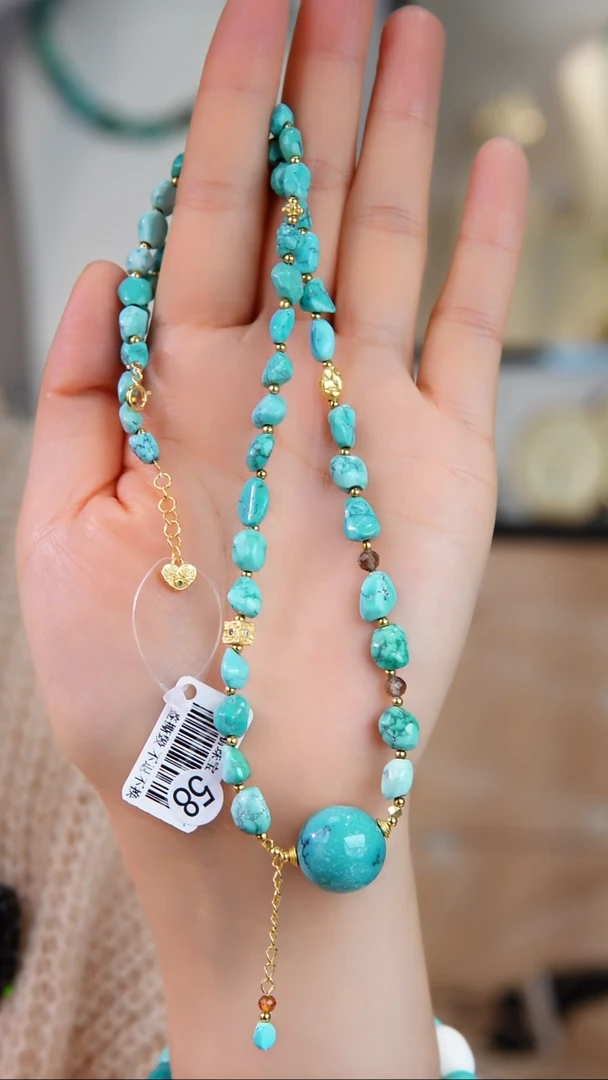 银S925镀金镶嵌绿松石项链多样性发货