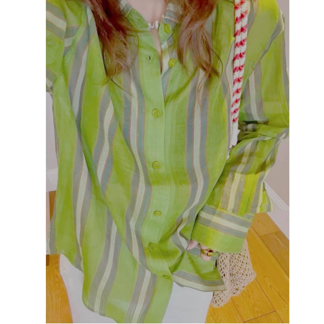 洋气时尚设计感拼色小衫2025夏季新款慵懒减龄显白显瘦长袖衬衫