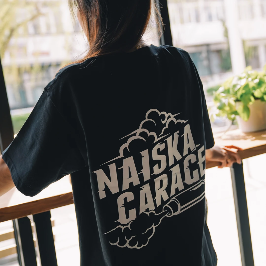 Naiska 25款 JDM排气炮筒 260g夏季印花短袖T恤 汽车文化 黑色