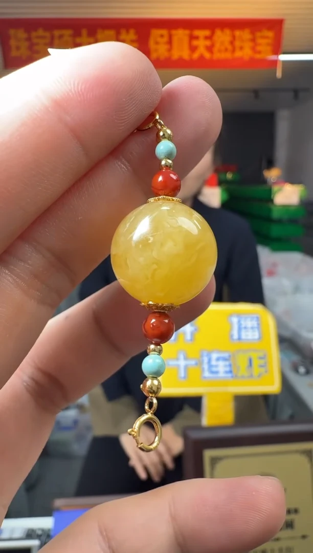 蜜蜡吊坠(不含链)银S925镶嵌约17mm蜜蜡DIY吊坠