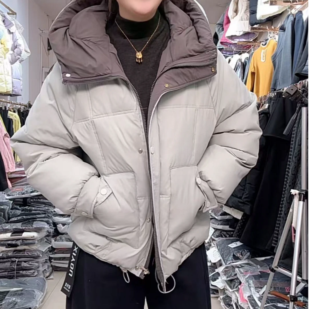 【娜姐家】89#冬季立领时尚撞色拼接休闲连帽棉服