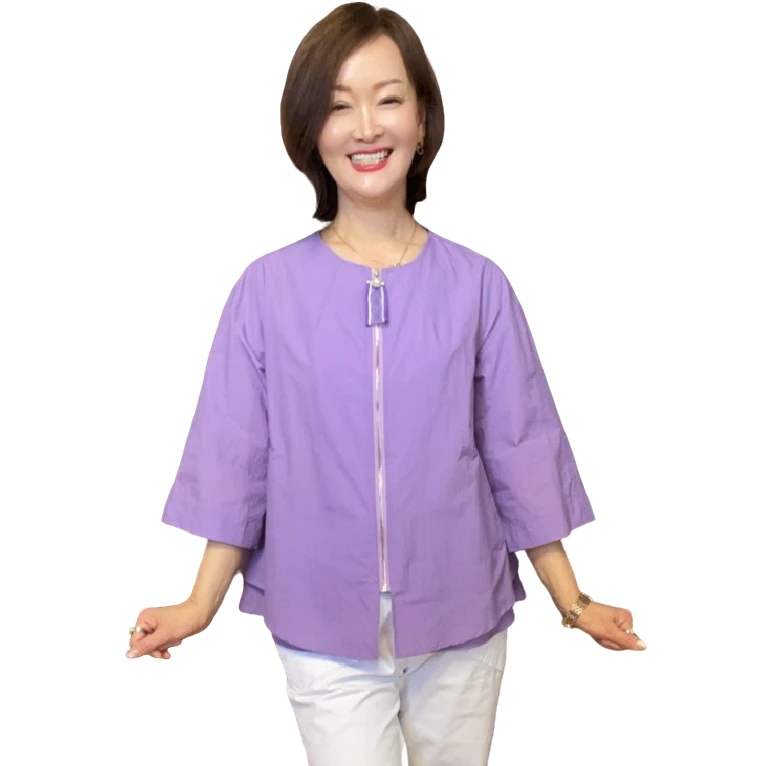 【延姐服饰2】2025新款韩国珍珠扣拉链A字版可爱女士七分袖外套上衣