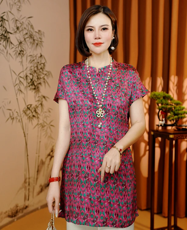 【宁曦】2025新款夏季新中式T恤短袖刻花修身减龄气质款