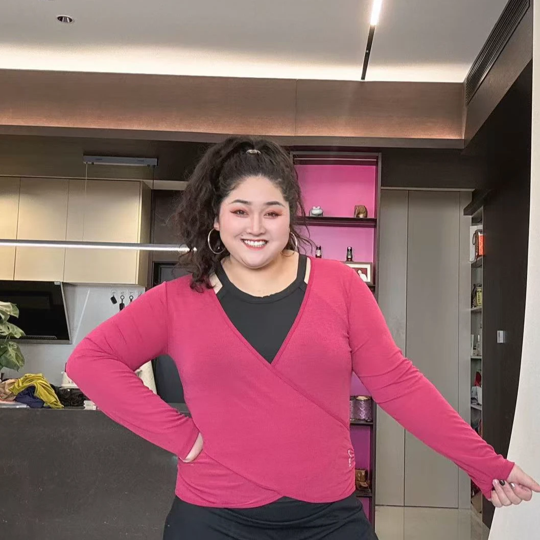 大码瑜伽春季新款速干前交叉美背长袖罩衫Z-500