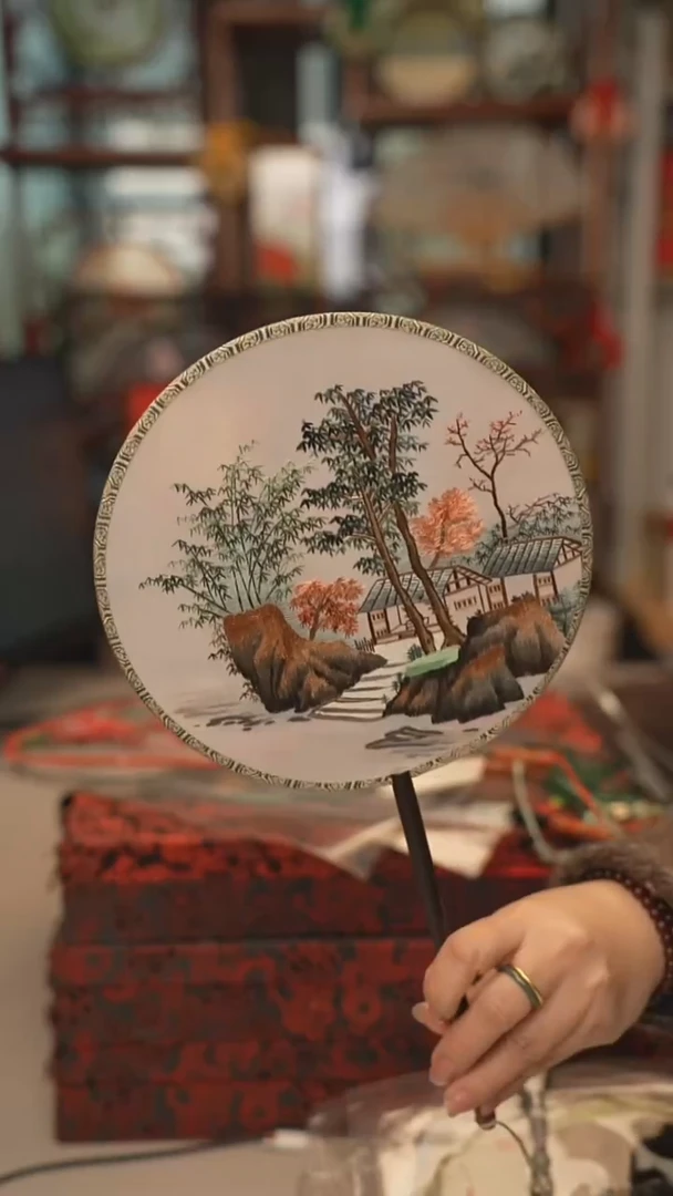 扇子折扇 苏绣绣花吊坠非遗