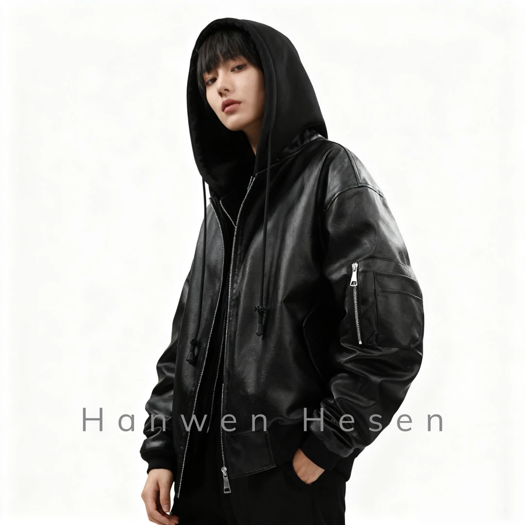 Hanwen Hesen男女外套夹克宽松连帽假两件棉服复古夹克秋冬