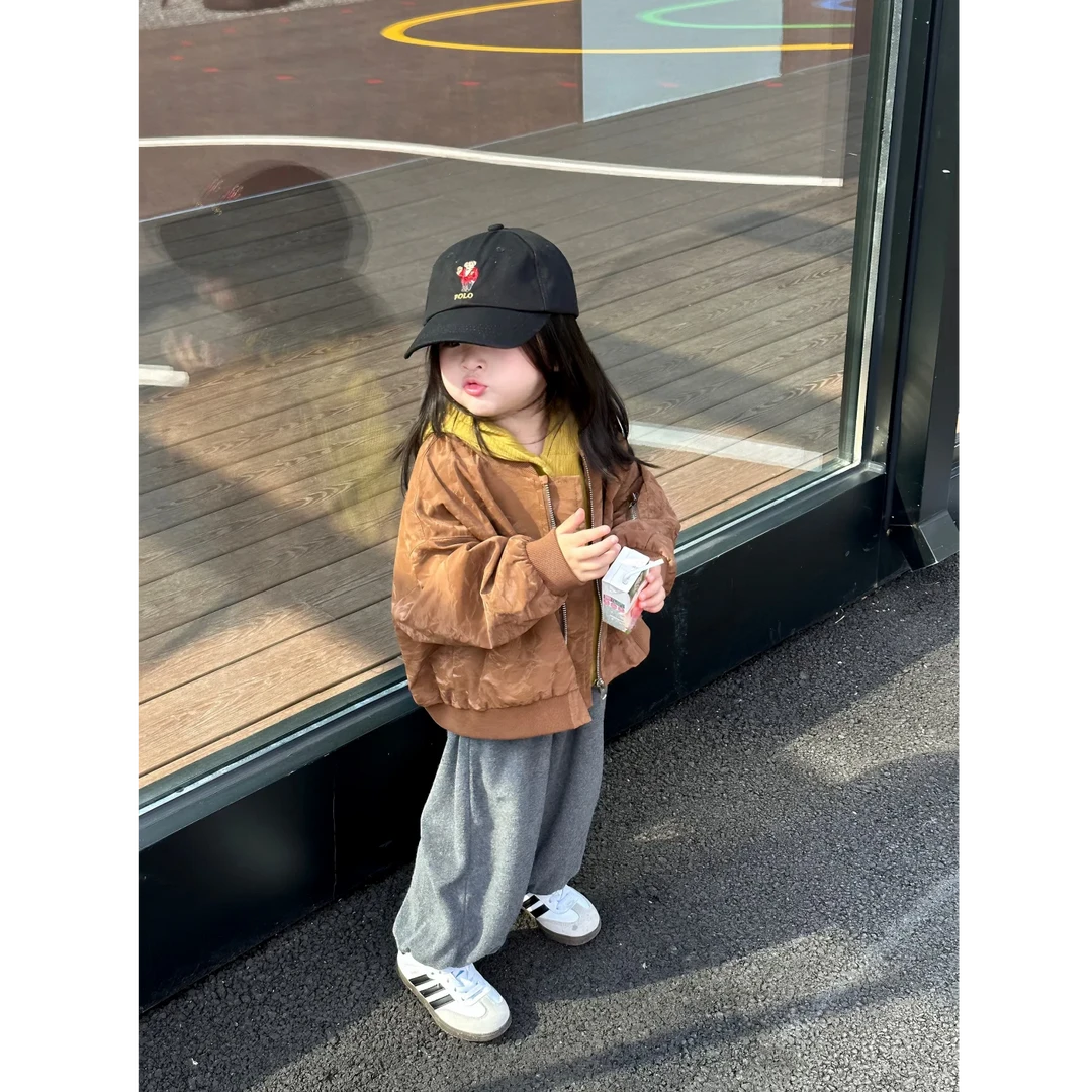 壹妈韩版童装女童秋装套装洋气儿童时髦连帽上衣夹克外套休闲裤子