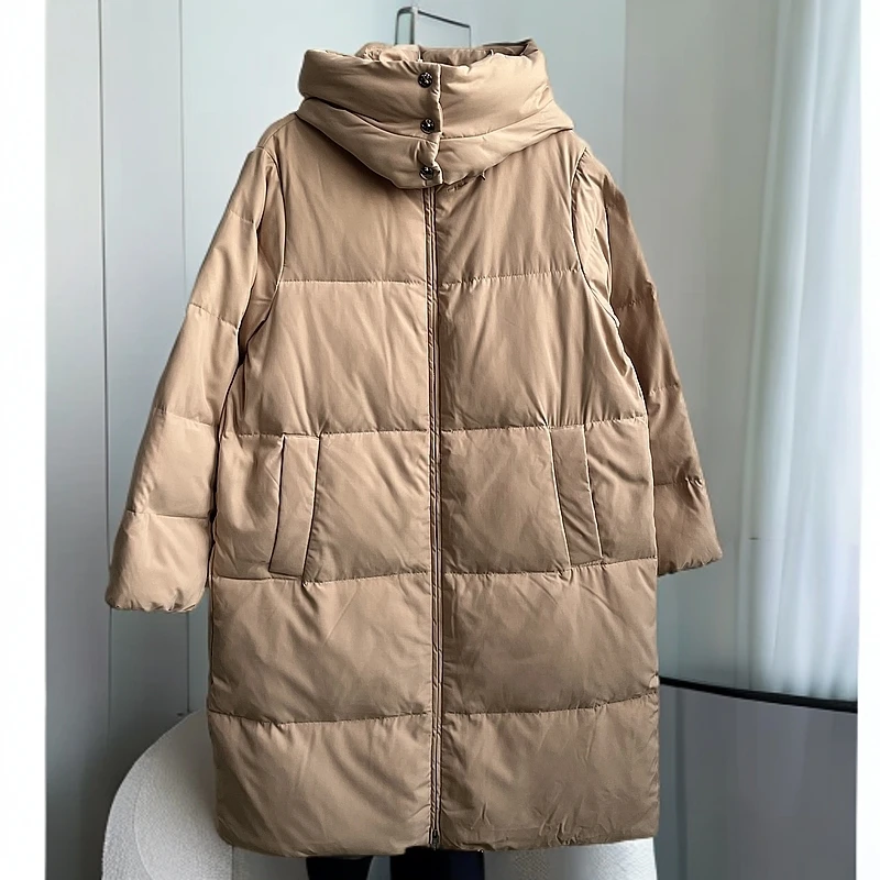 9221款 【M】冬季可脱卸帽中长款过膝简约宽松鹅绒服