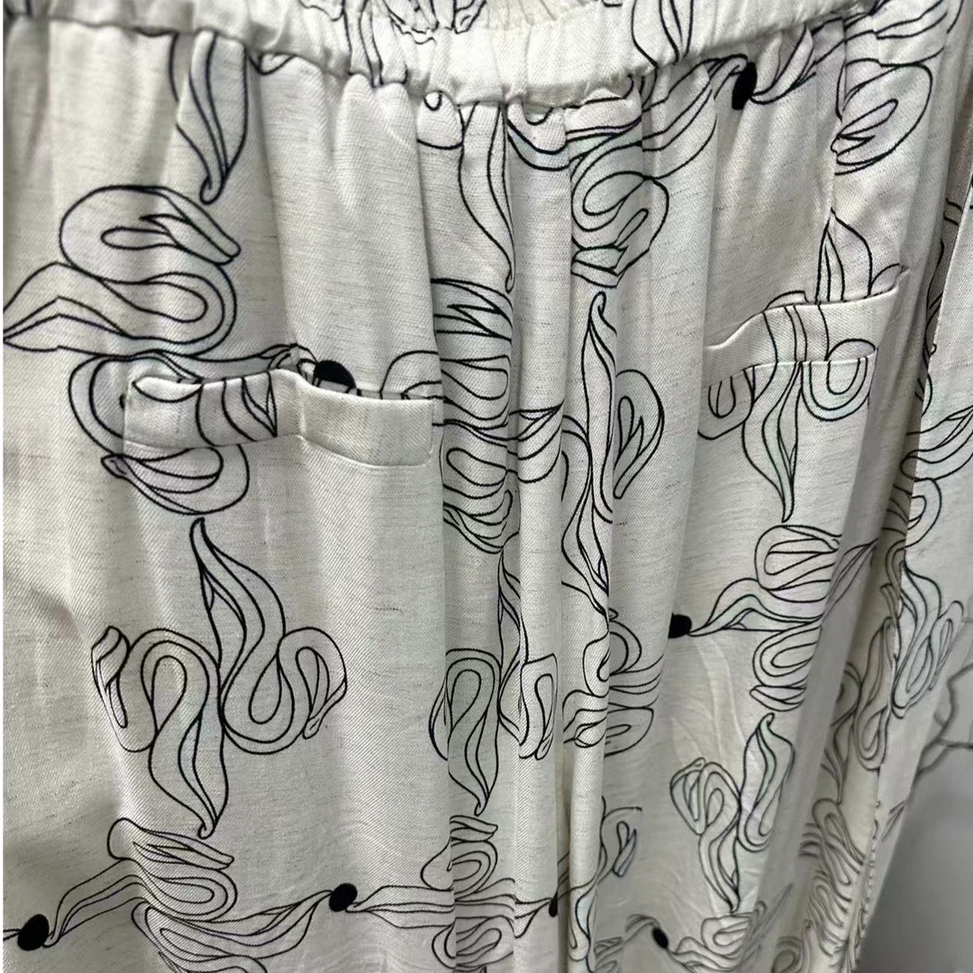 Ivy印花高腰度假风长裤女夏季气质休闲阔腿裤女