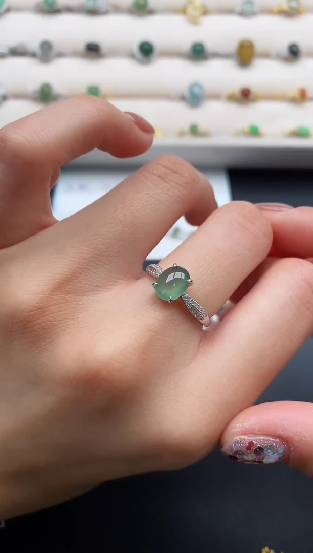 银S925镶嵌戒指翡翠22222222+4