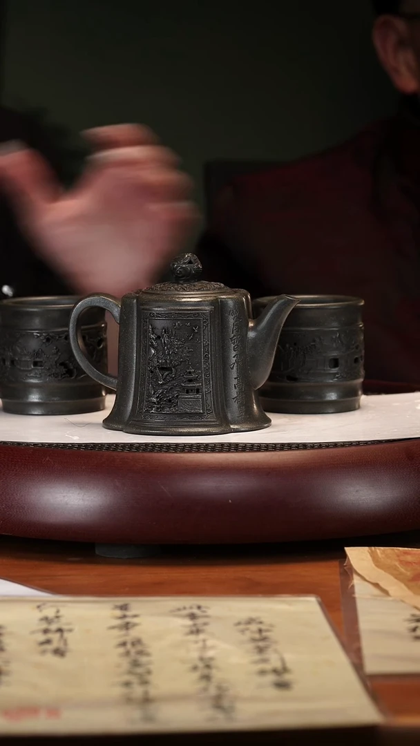 【闪购商品】紫砂茶壶2-70ZCP筋纹金钟套组可心绿泥