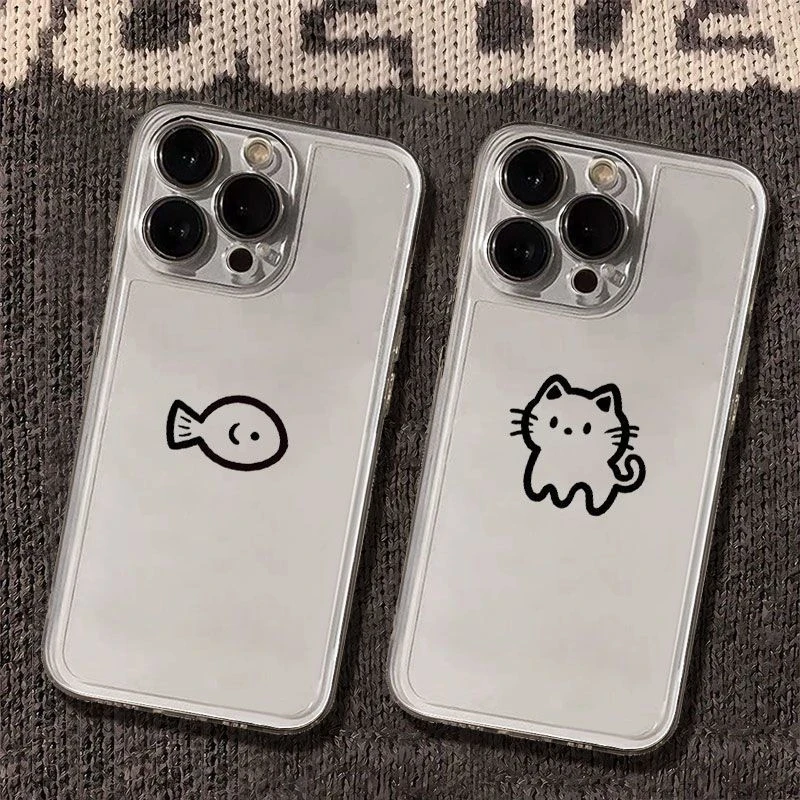 简约猫鱼适用华为oppo荣耀vivo小米17苹果17红米透明软硅胶手机壳