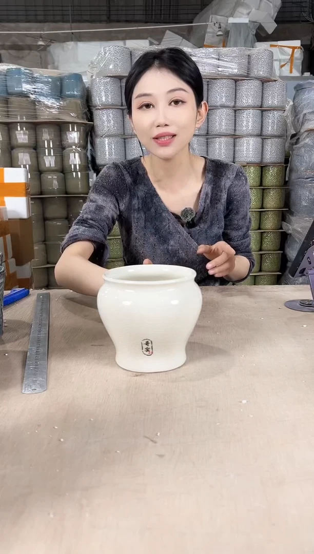 【闪购商品】陶瓷缸形裂纹白色13x13