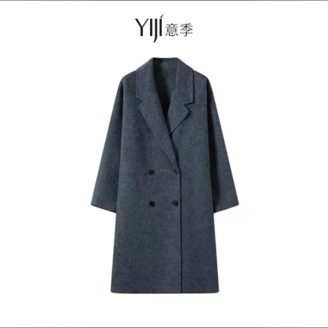 【意季】经典驼绒大板型莱赛尔双面羊毛中长款秋冬大衣女YJ-8111款
