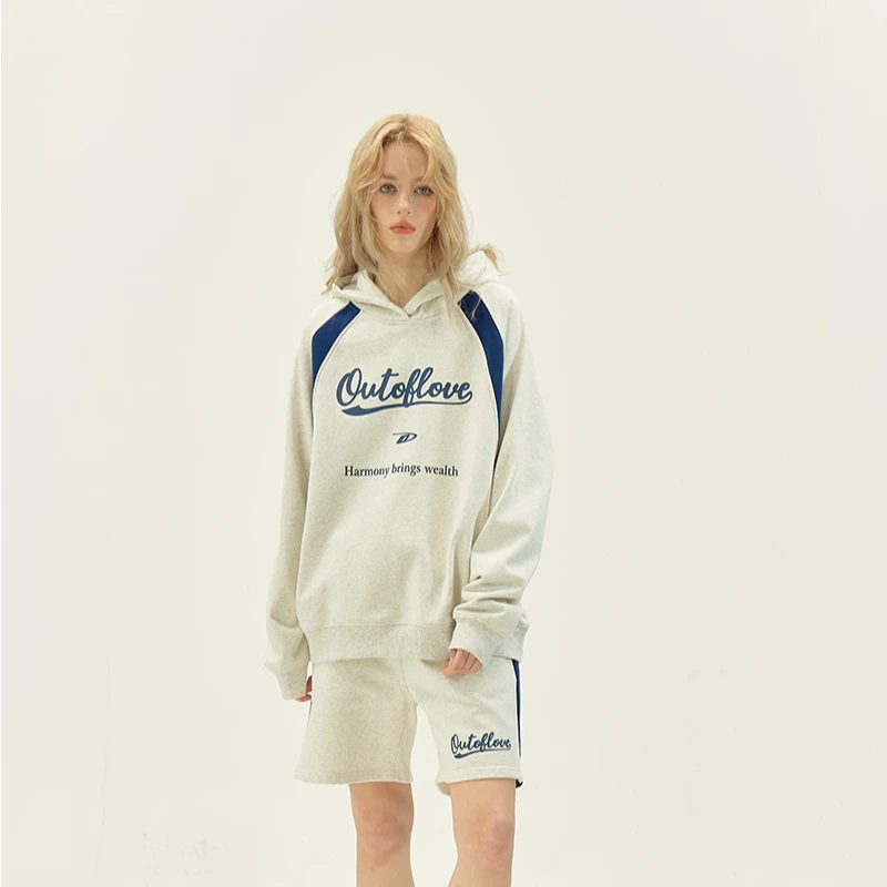 Outoflove美式球衣运动风卫衣男女两件套国潮宽松帽衫情侣套装