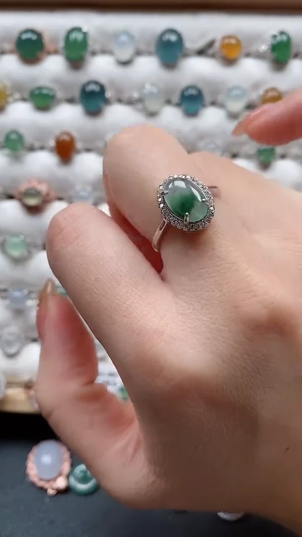 【闪购商品】翡翠戒指银S925镶嵌一物一证一礼盒