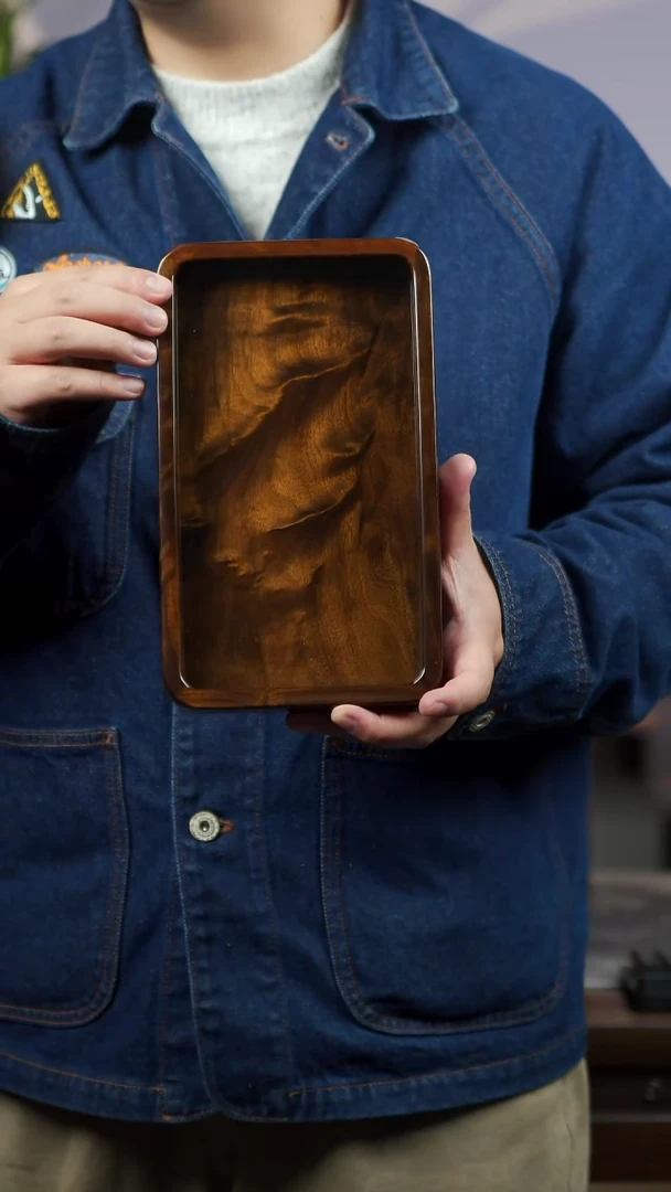 金丝楠460号阴沉满花纹大漆榫卯文承盘