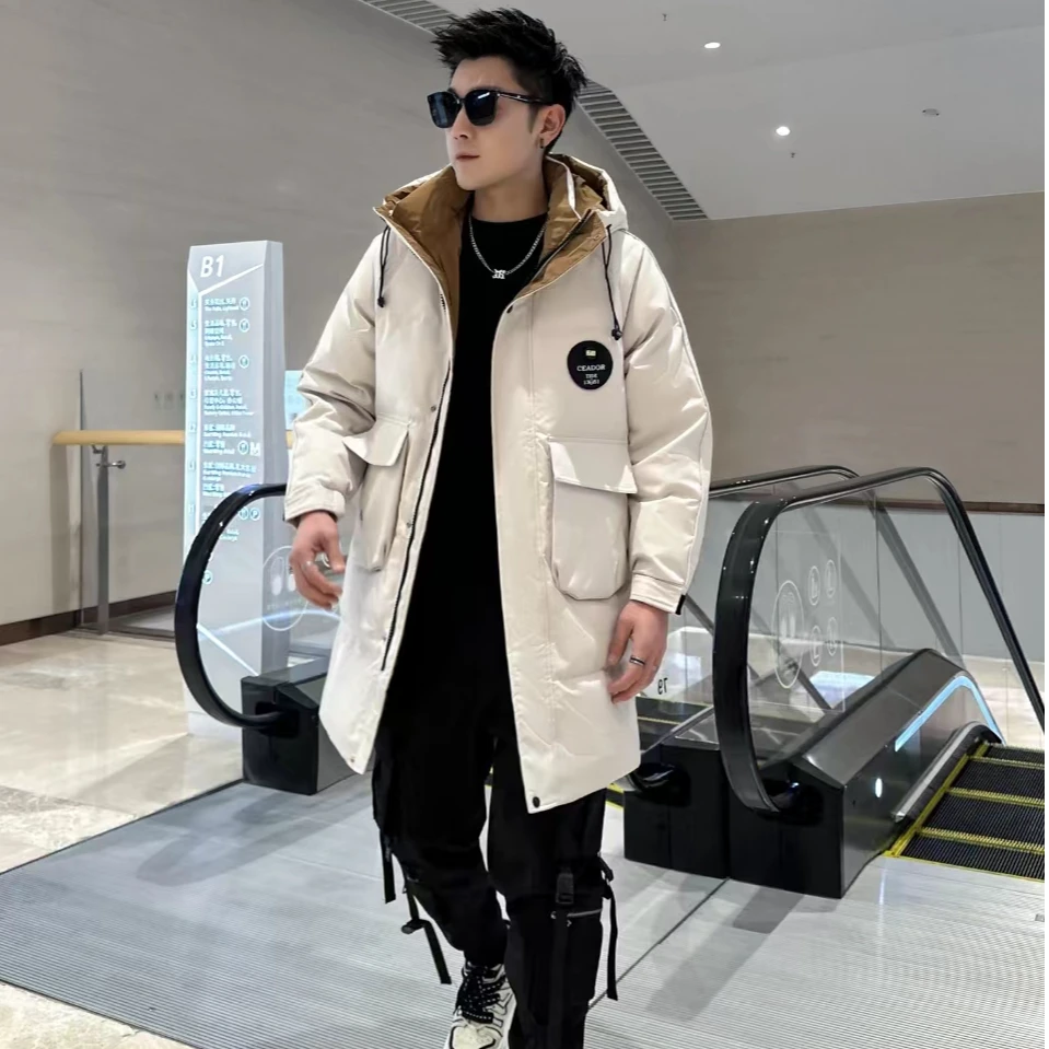 2325男女同款白鸭绒加厚韩版羽绒外套时尚百搭情侣连帽宽松冬季