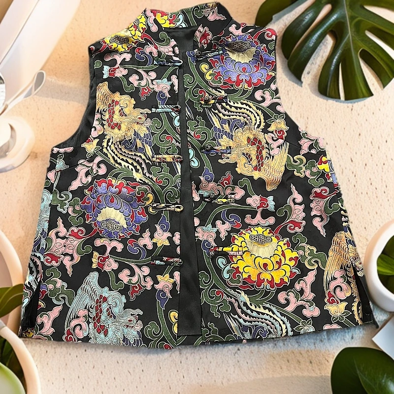 DV原创时尚高端定制新国风提花缎面马夹秋冬民族风中式马甲579#